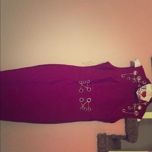 Wine colored with gold accent bandage dress